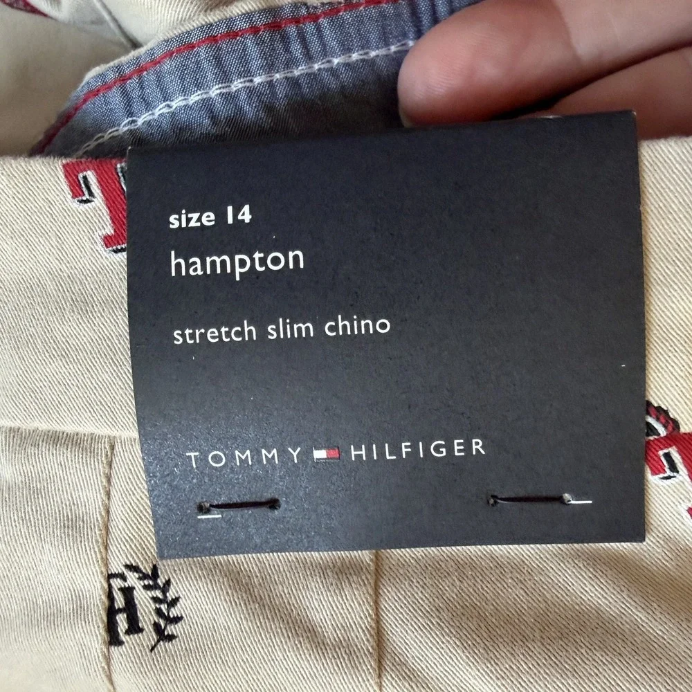 Tommy Hilfiger Hampton Slim Heritage Chino Pants Women 14 Beige Embroidered Logo